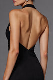 A Line Halter Sleeveless Black Long Formal Dress