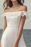 Ivory A Line Off the Shoulder Midi Engagement Dress with Lace
