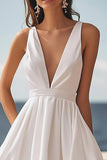Ivory Deep V-Neck A Line High-Low Engagement Dress