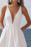 Ivory A Line Deep V-Neck Long Engagement Dress