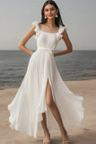 Ivory Scoop A Line Long Engagement Dress with Slit