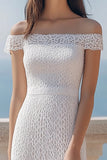 Ivory Lace Off the Shoulder Long Engagement Dress