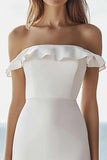 Ivory Off the Shoulder Simple Midi Engagement Dress with Ruffles