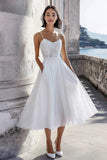 Ivory Tulle Corset Midi Engagement Dress with Pockets