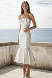 Ivory Strapless Maxi Mermaid Rehearsal Dinner Dress with Ruffles