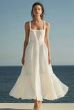 Ivory Square Neck A Line Wedding Reception Dress with Ruffles