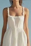 Ivory Square Neck A Line Wedding Reception Dress with Ruffles