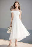 Ivory Organza A Line One Shoulder Engagement Dress