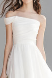 Ivory Organza A Line One Shoulder Engagement Dress