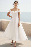 Ivory Ruffled A Line Chiffon Maxi Engagement Dress