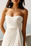 Chiffon Sweetheart Beach Ivory Sheath Maxi Engagement Dress with Slit