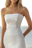 Ivory Satin Strapless Bodycon Midi Bachelorette Dress