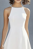 Simple Ivory Satin Halter Short Bridal Shower Dress