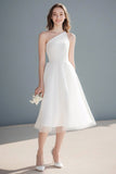Ivory One Shoulder Organza Midi Bachelorette Dress