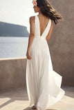 Ivory Ruched Chiffon Deep V-Neck Maxi Beach Engagement Dress