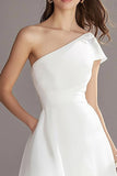 Organza Ivory One Shoulder A Line Midi Engagement Dress