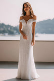 Sparkly Ivory Mermaid Sequin Maxi Wedding Reception Dress