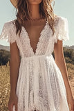Ivory A Line V Neck Lace Engagement Dress