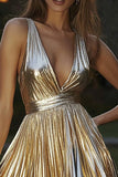 Metallic Gold Short A-Line Cocktail Dress with Pleats