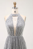 Sparkly Silver A-Line Cut Out Short Cocktail Dress