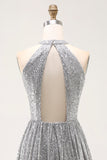 Sparkly Silver A-Line Cut Out Short Cocktail Dress