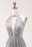 Sparkly Silver A-Line Cut Out Short Cocktail Dress