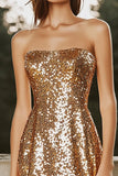 Strapless Short A-Line Gold Cocktail Dress
