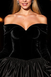 Off the Shoulder A-Line Black Cocktail Dress