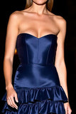 Navy A-Line Short Cocktail Dress with Ruffles
