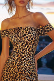 Khaki Leopard Off the Shoulder Bodycon Cocktail Dress
