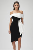 Short Bodycon Ivory and Black Cocktail Dress with Ruffles