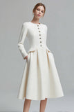 A Line Round Neck Midi Ivory Work Dress