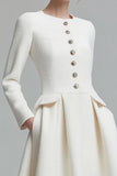 A Line Round Neck Midi Ivory Work Dress