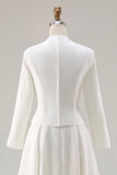 Ivory A Line Round Neck Long Sleeve Midi Work Dress