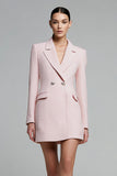 Pink Notched Lapel Pencil Short Blazer Dress