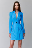 Blue Long Sleeves Notched Lapel Short Blazer Dress