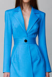 Blue Long Sleeves Notched Lapel Short Blazer Dress