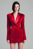 Velvet Red Notched Lapel Short Blazer Dress