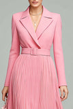 Pink Long Sleeves Pleated Blazer Dress