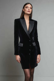 Velvet Black Pencil Peak Lapel Short Blazer Dress