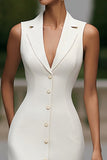 Ivory Crepe Peak Lapel Bodycon Work Dress