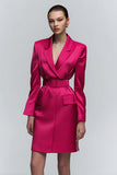 Fuchsia Satin Notched Lapel Bodycon Work Dress