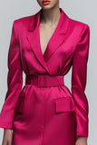 Fuchsia Satin Notched Lapel Bodycon Work Dress
