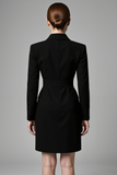 Black Satin Peak Lapel Bodycon Work Dress