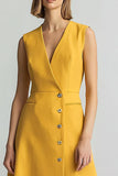 Yellow A Line V Neck Work Dress
