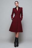 Collar Neck Burgundy Midi A Line Satin Work Dress