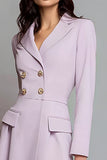 Lilac Satin A Line Notched Lapel Midi Work Dress