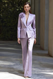 Lilac 2 Piece Peak Lapel Satin Business Suits with Flower