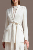 Ivory 2 Piece Satin Business Suits with Belt