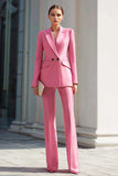 Pink Satin 2 Piece Peak Lapel Business Suits